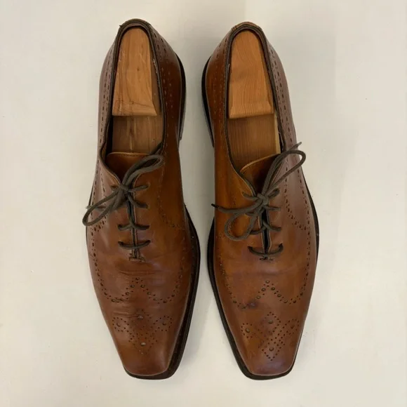 Calzoleria Toscana || Italian Leather Brogue Oxford Dress Shoes Tan EU 44 - Picture 2 of 9